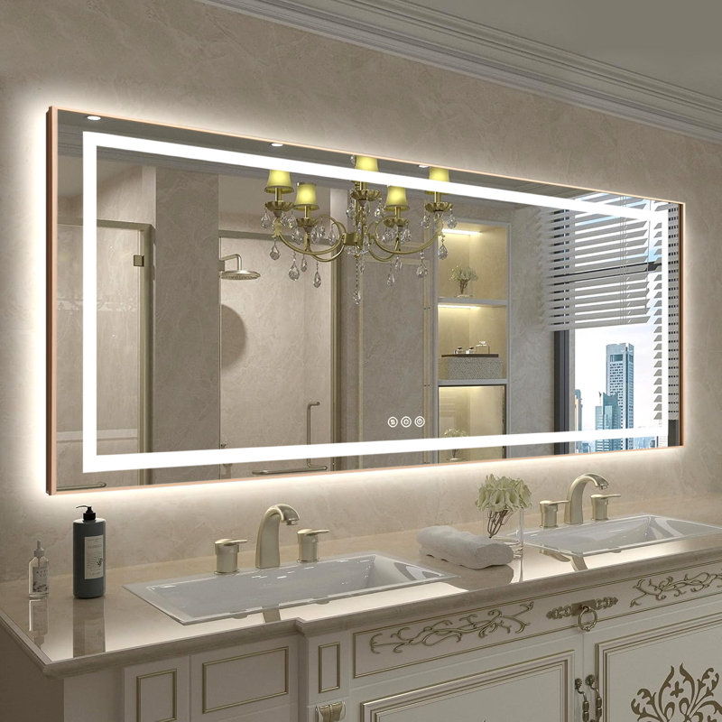 Led Mirror Bathroom Vanity Mirror With Back Light,wall Mount Multifunctional Vanity Mirror,aluminium Frame, 28" x 72"