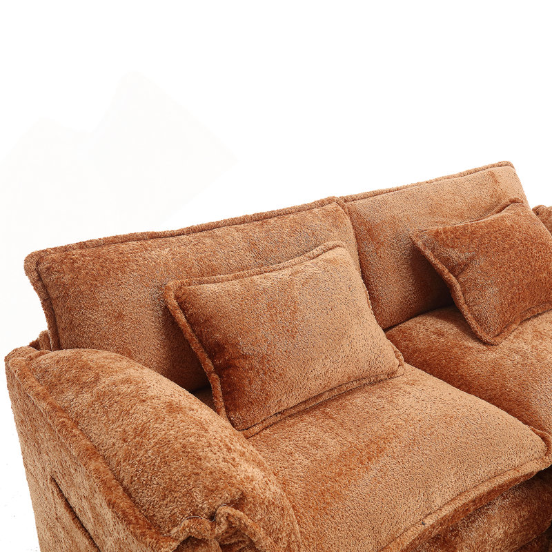 Canapé double surdimensionné luxueux avec tissu chenille et accoudoirs amovibles, Orange