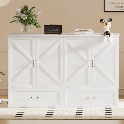 Lit armoire escamotable avec tiroir - Bois massif, 662 lb, matelas inclus
