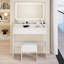 Ensemble de coiffeuse miroir + ensemble de tabourets à coussin souple, interrupteur tactile, 3 couleurs, luminosité réglable, rangement de grande capacité, coiffeuse compacte convenant aux petits espaces