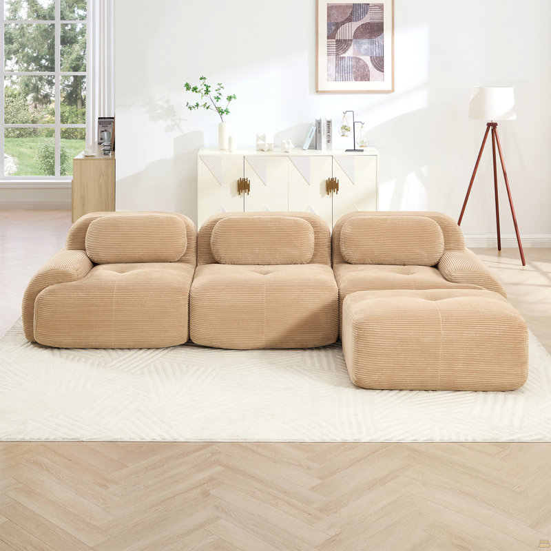 Canapé modulaire en L sans assemblage ergonomique, 3, 27,5 po H x 116,1 po L x 69,2 po P, Chameau