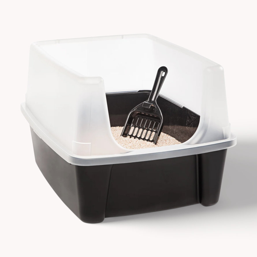 Top entry cat litter box with scoop.