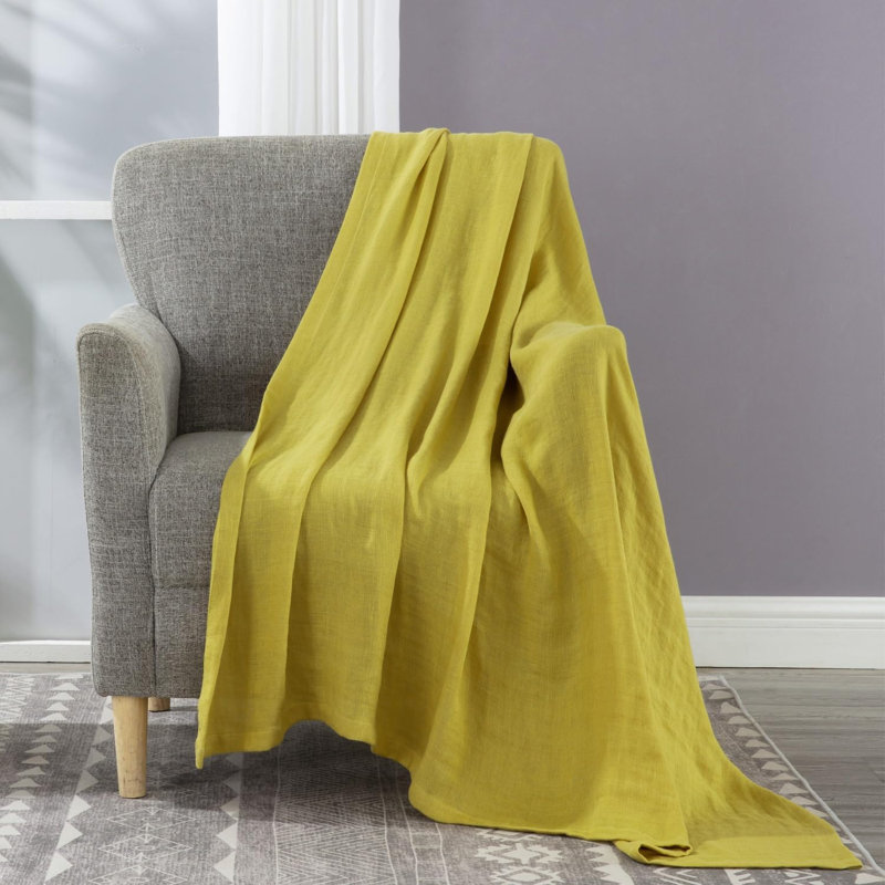 Brussels Belgian Flax Linen Woven Throw, Lemon Ice