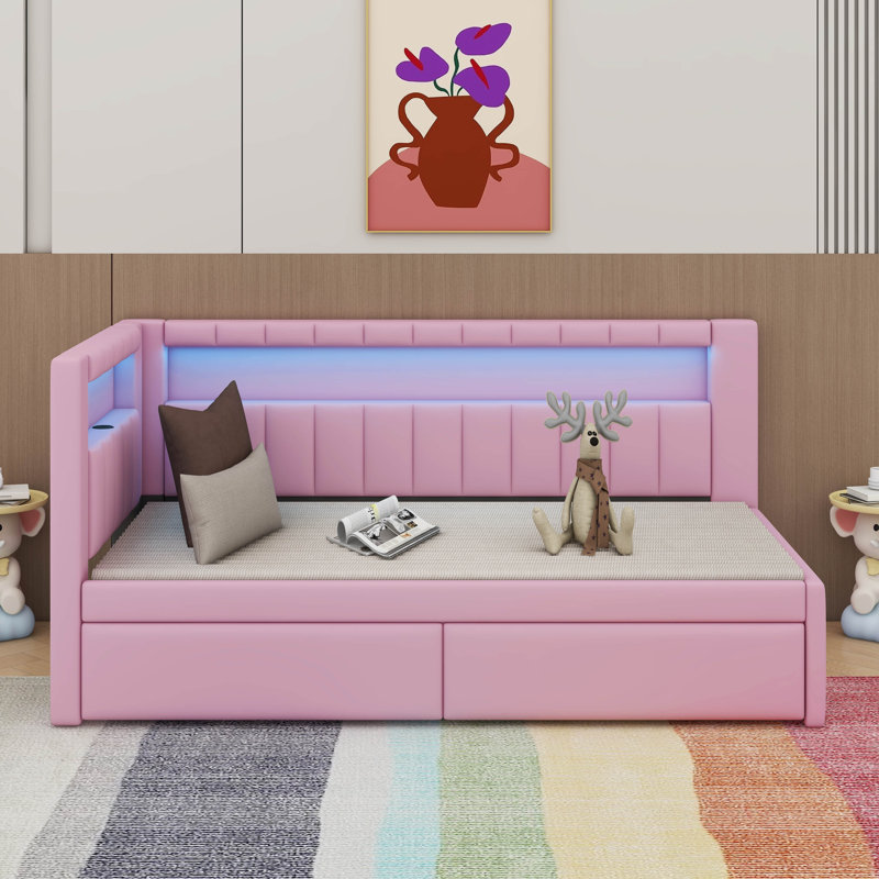 Platform Bed with USB Ports, Twin, Pink