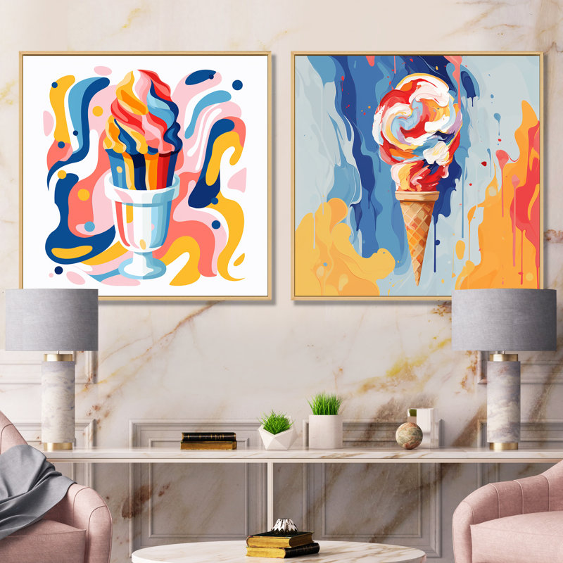 Ensemble de salon Popart Gelato Ice Cream I - Desserts, Cadre flottant brun, H 30 po x l 61 po x P 1 po