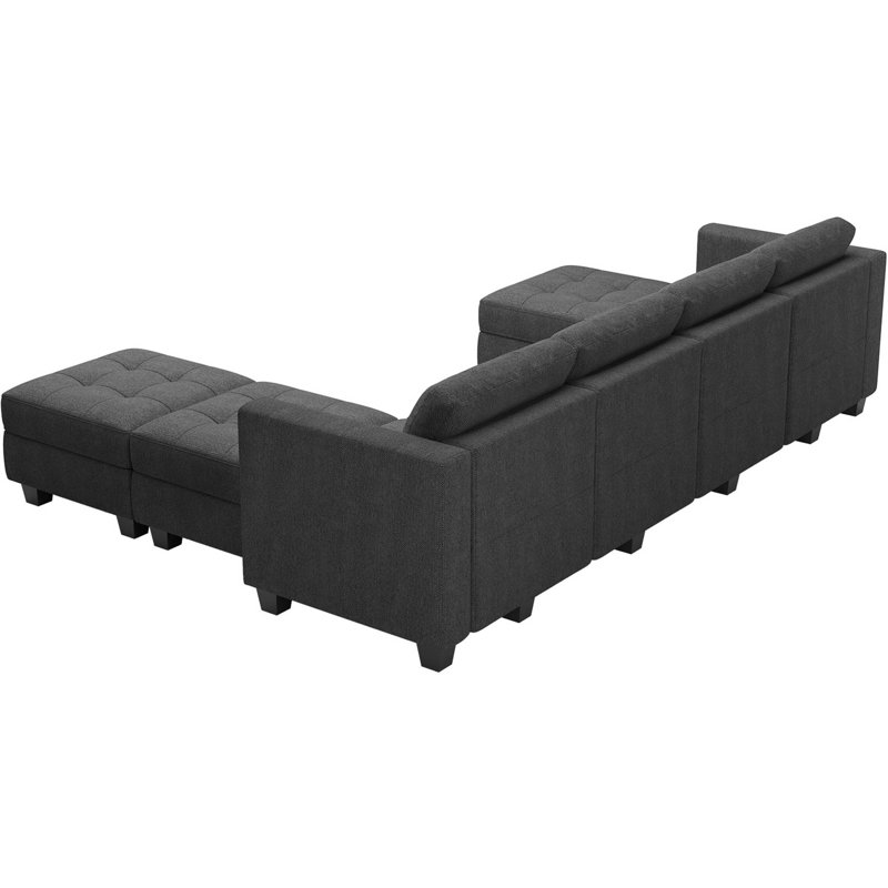 Canapé de rangement Ashbury Hunsicker de 116,4 po de large avec méridienne et canapé modulaire, Polyester gris foncé