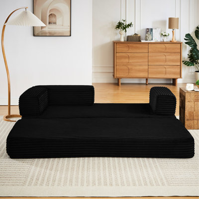 Canapé d'angle modulaire moderne 2 places en velours côtelé noir Cloud, sans ossature, pour salon, multifonctionnel, prêt à l'emploi, sans montage, confortable - Canapé d'angle multifonctionnel, appartement.