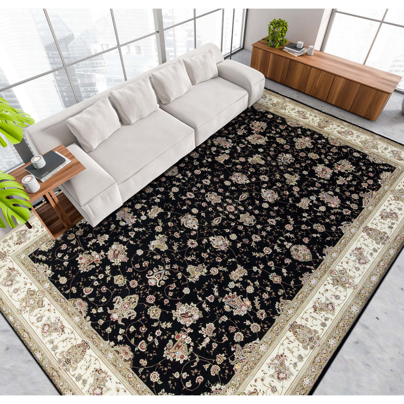 Elegance Oriental Area Rug in Black/Ivory