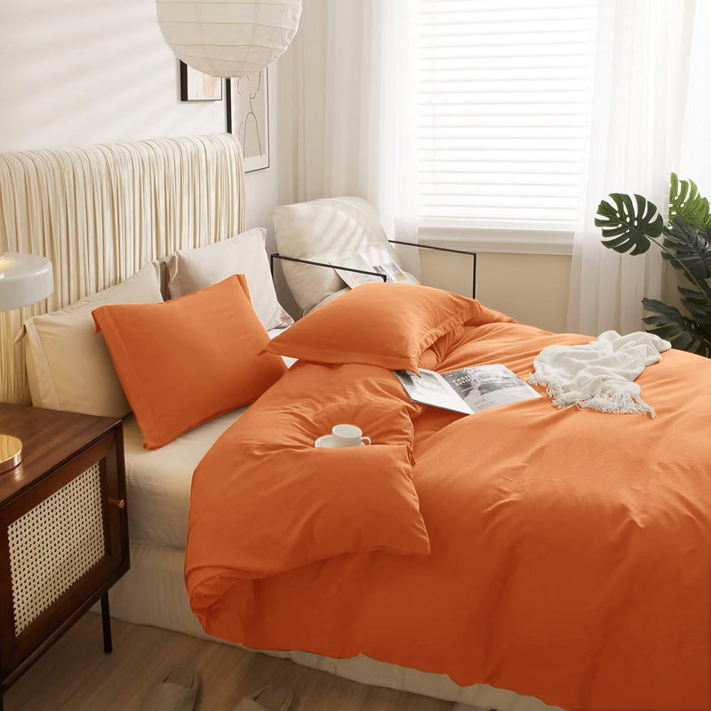 Ultra Soft 3-Piece Dyed Duvet Cover Set With Pillowcases, Rust, Double Duvet Cover + 2 Standard Pillowcases