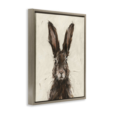 Brown European Rabbit Hare Portrait Painting by Ethan Harper - Floater Frame Painting on Canvas