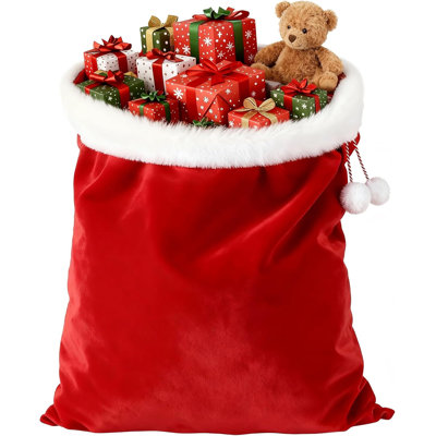 Large Velvet Santa Sack, 43.3x28.7 Inch Christmas Gift Bag, Drawstring Design, Washable & Reusable, For Bulky Odd-Shaped Xmas Presents, Under-Tree Holiday Display
