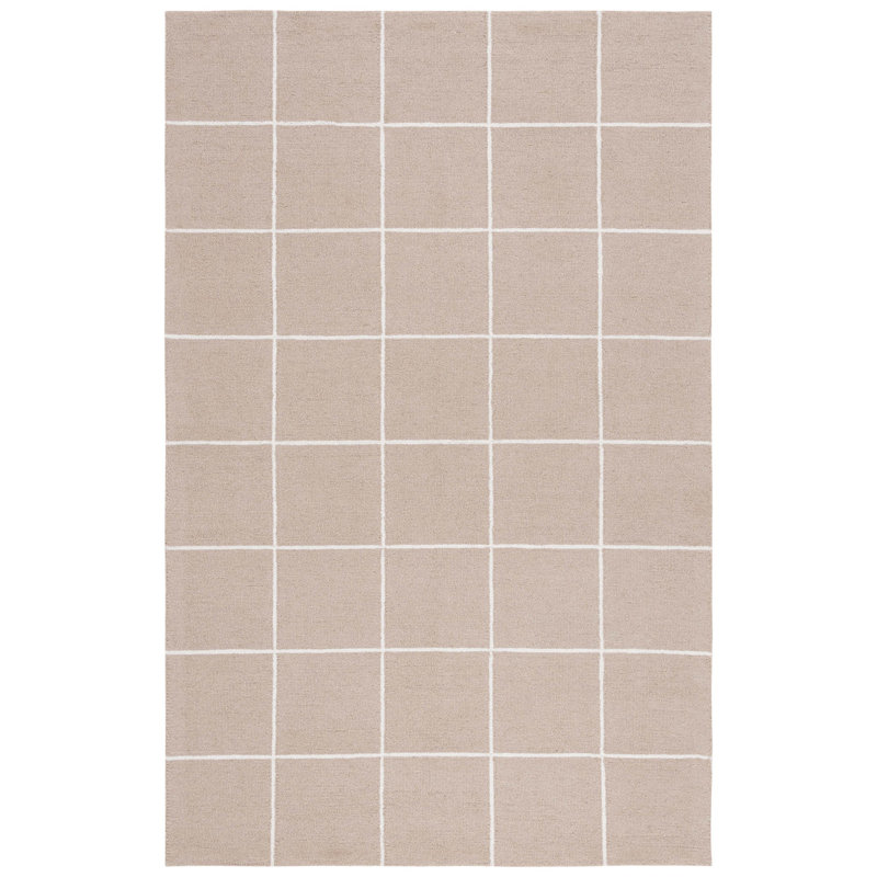 Ivory Geometric Handmade Wool Tufted Area Rug 3' x 5'