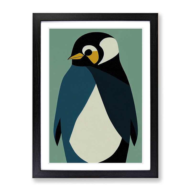 Penguin In Abstract No.4 - Wall Art, 46cm H x  34cm W, Black Picture Frame, White
