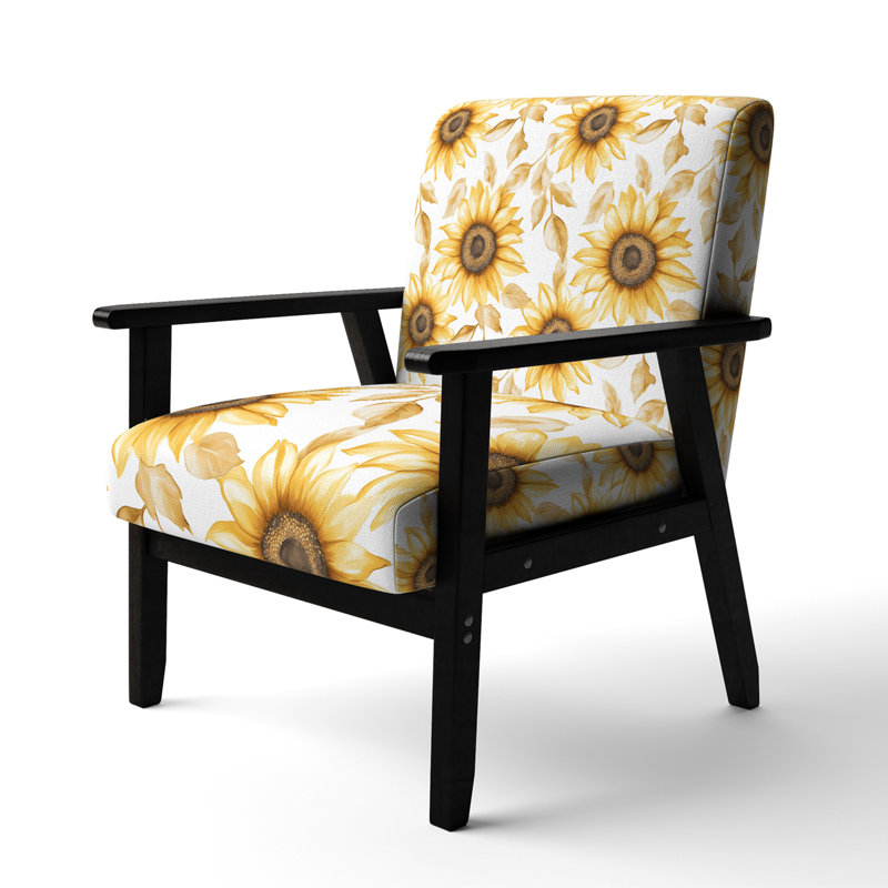 Chaise d'appoint Floral - fauteuil jaune Sun Glow, Accoudoirs carrés noirs