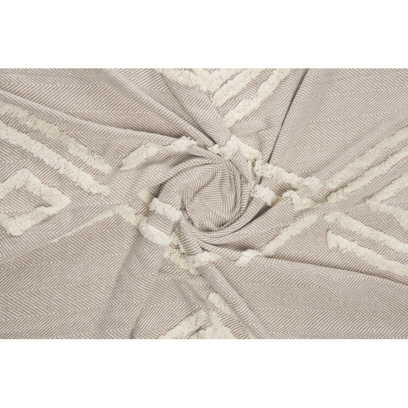 Beige and Cream Cotton Fringe Throw Blanket, 50" x 60"