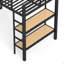 Lit mezzanine simple en métal avec garde-robe, tablettes de rangement et panneau perforé pour un espace de vie efficace