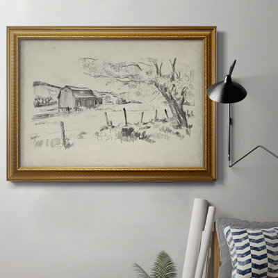 «Sketched Barn View II», peinture sur toile encadrée