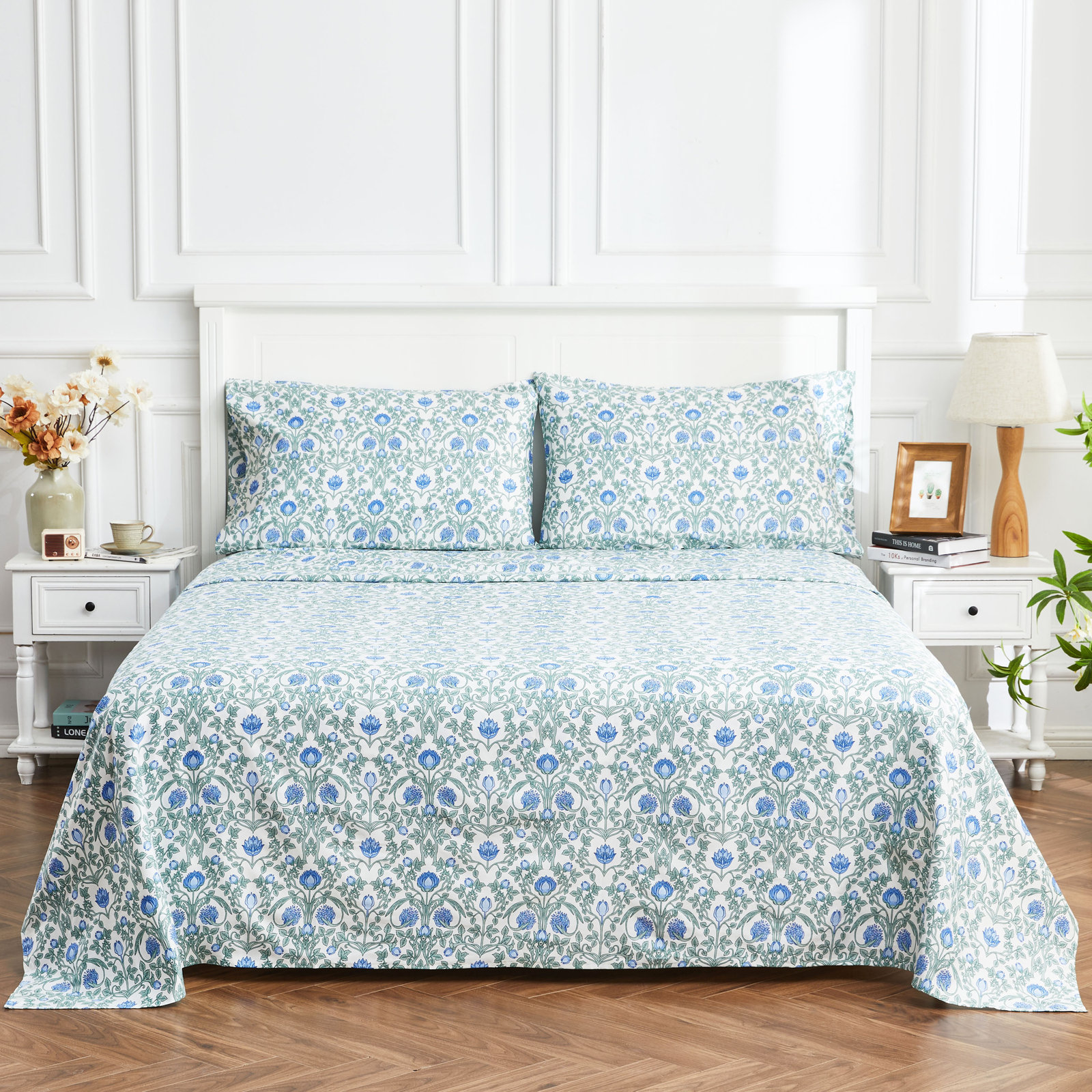 Simba FLORAL SS, King Sheet Set + 2 King Pillowcases, Blue