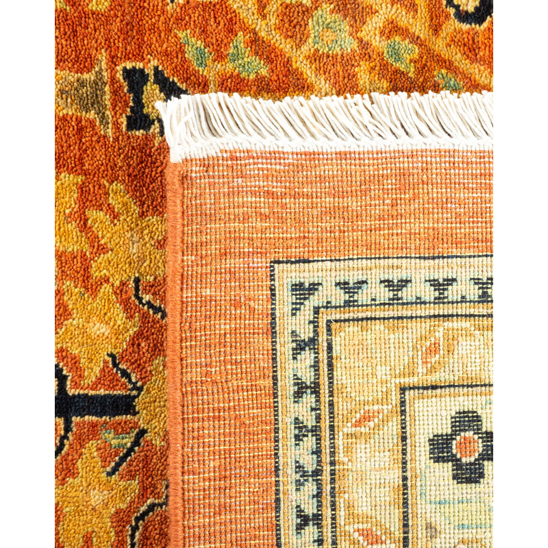 Tapis unique en laine noué à la main de style années 1990 de 9 pi 2 po x 11 pi 10 po Watlington - orange / noir / beige Watlington