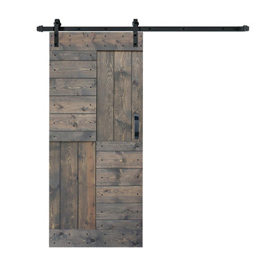Porte de grange à panneaux en bois S Series avec trousse de quincaillerie d'installation