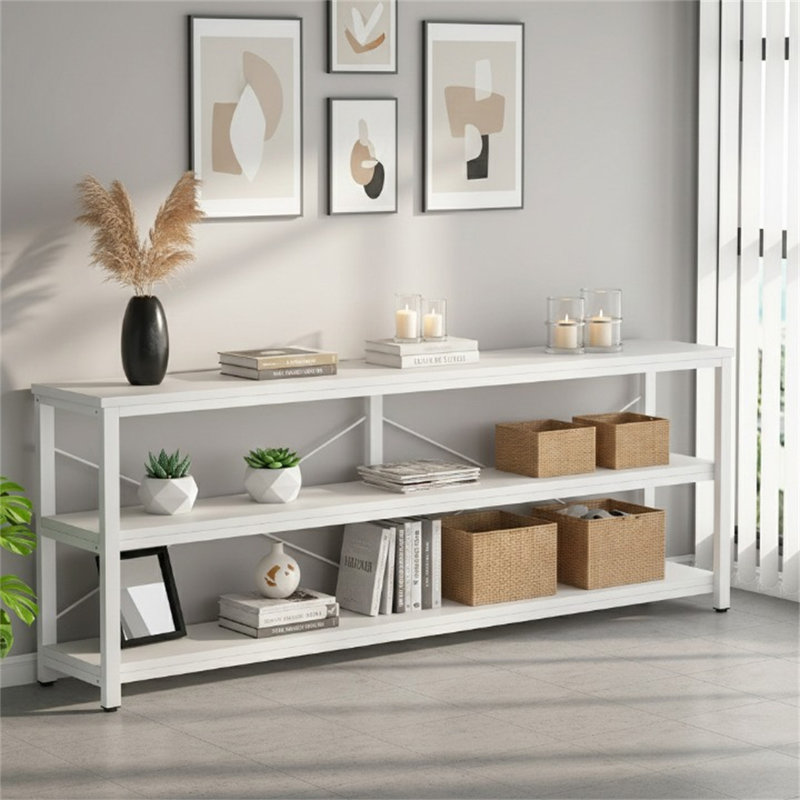 70.9" Console Table, 3-Tier Sofa Table With Metal Frame