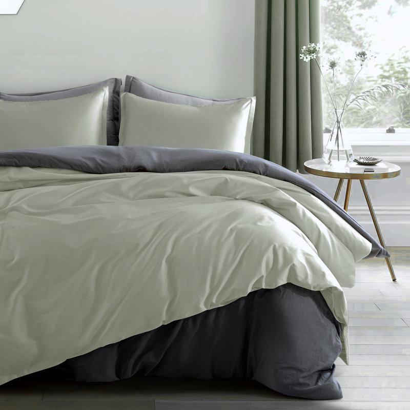 400TC Long Staple Cotton Sateen Weave Duvet Cover Set, King Duvet Cover + 2 King Shams, Sage