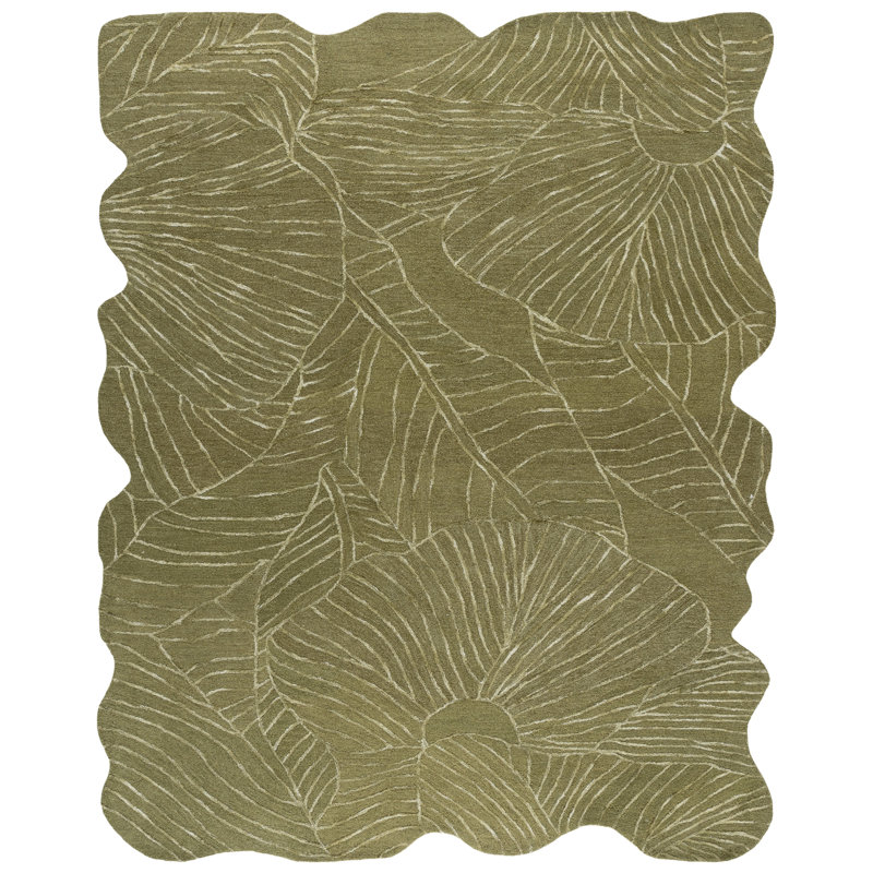 Soho touffeté à la main Soho 183; Tapis floral en laine vert, Rectangle 8 pi x 10 pi