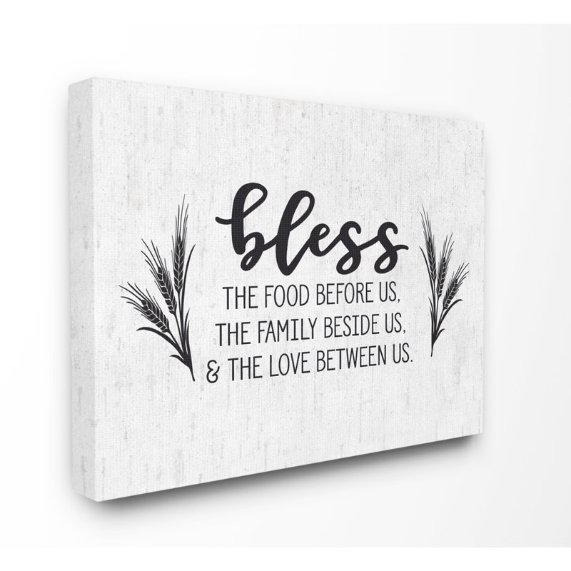 «Bless The Food and Family with Wheat Subtle Birch Typographie», impression, Toile tendue, H 24 po x l 30 po x P 1,5 po