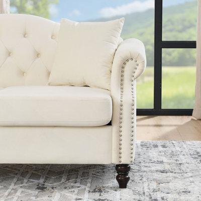 Canapé Chesterfield 57 po en velours pour salon, canapé 2 places capitonné avec accoudoirs roulés et têtes de clou pour salon, chambre à coucher, bureau, appartement, deux coussins