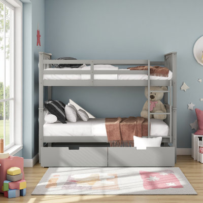 Lit superposé double au-dessus de double avec tiroirs et échelle pour meubles de chambre à coucher, chambre d'amis