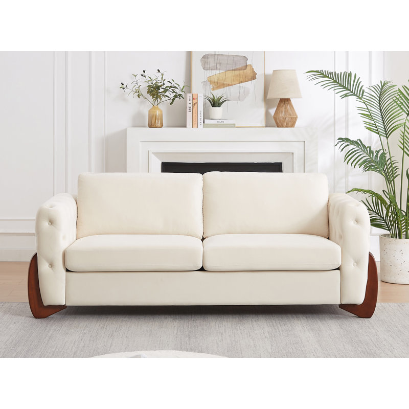 Canapé en velours de 84 pouces avec accoudoirs carrés, Velours beige