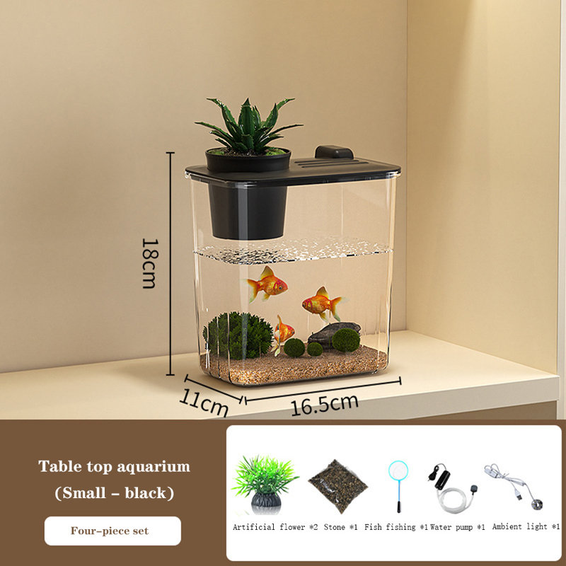 Ensemble d'aquarium d'aquarium, mini aquarium rectangulaire de bureau avec pompe, H 7,09 po x l 6,5 po x P 4,33 po