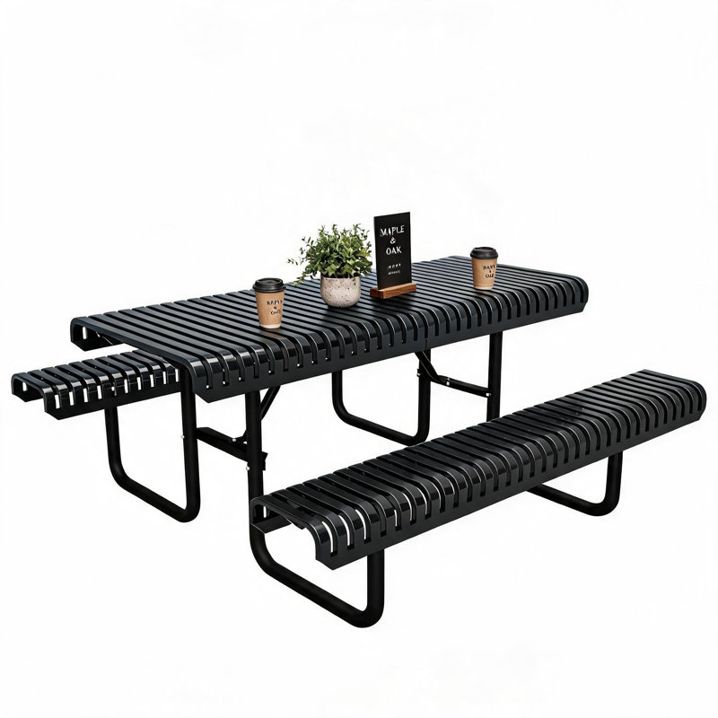 Tables de patio, grande table de pique-nique commerciale en métal, salle à manger extérieure moderne