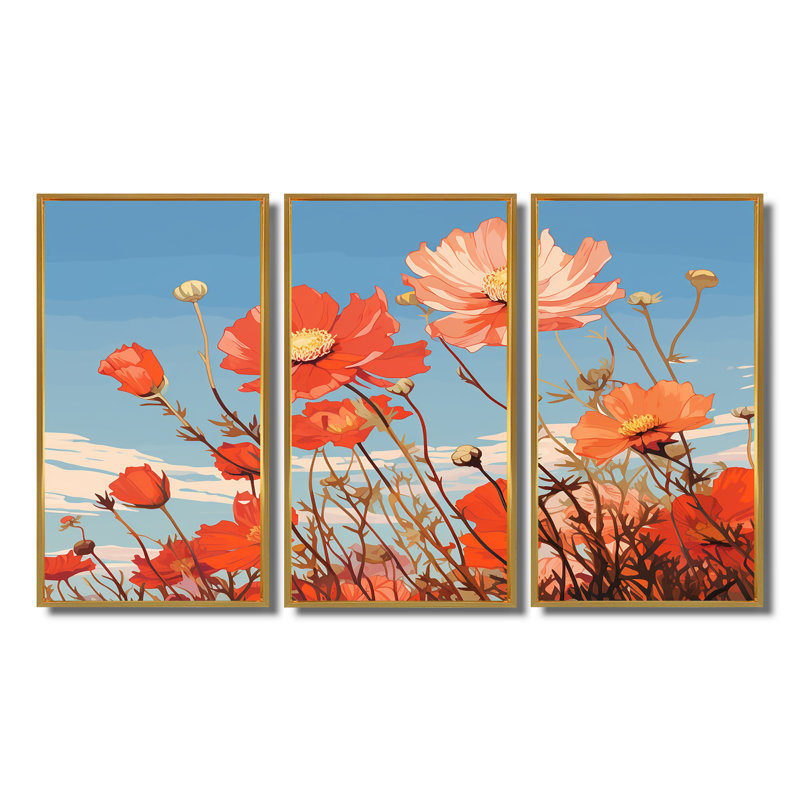 Visconti - ensemble d'art mural coquelicot, Cadre flottant doré, H 32 po x l 48 po x P 1 po