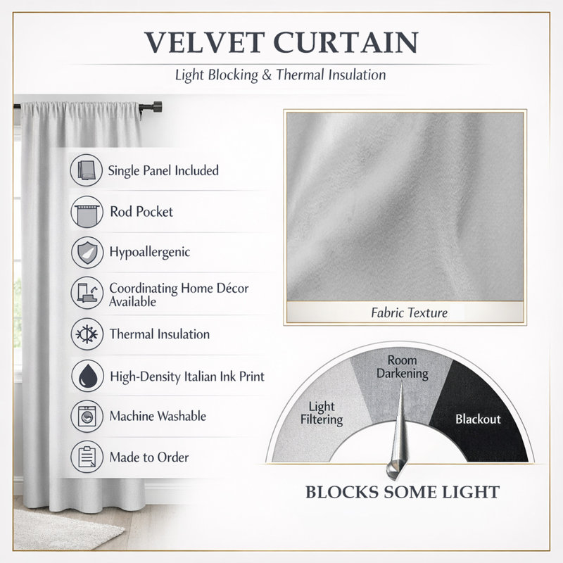 Abstract Retro Geometric I - Mid-Century Velvet Curtain - Room darkening - 1 panel, 52"W x 120"L