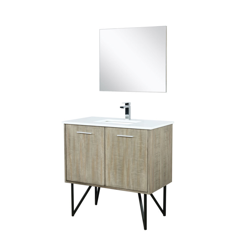 Lancy 36 in W x 20 in D Single Bath Vanity Mirror and Faucet Set, White Cultured Marble