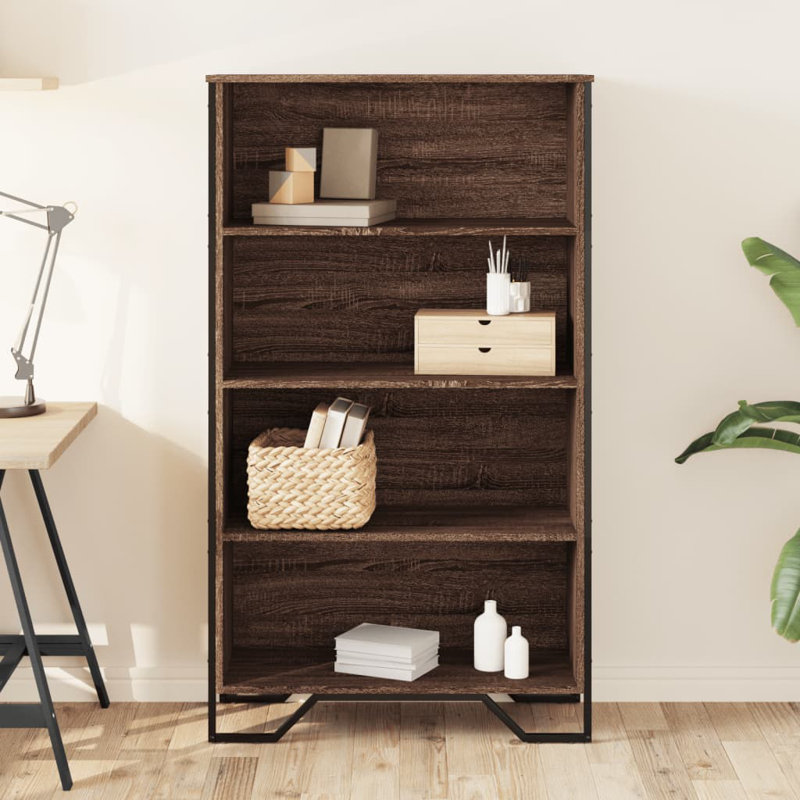 Bibliothèque vidaXL Bois d'ingénierie, métal, (4 tablettes) H 54,1 po x l 31,5 po x P 12,2 po, Chêne brun