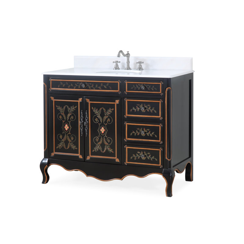 Meuble-lavabo décoratif noir 42 po avec tiroirs latéraux Decoroso