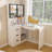 L Shaped Computer Desk with LED Lighted Glass Hutch Corner Office Desk with 3 Drawers and Power Outlet