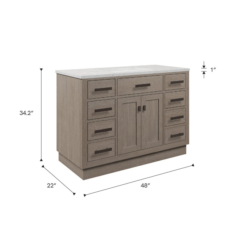 Chestnut 48" Carrara White Marble Countertop Bath Vanity with Mirror, Gray Oak