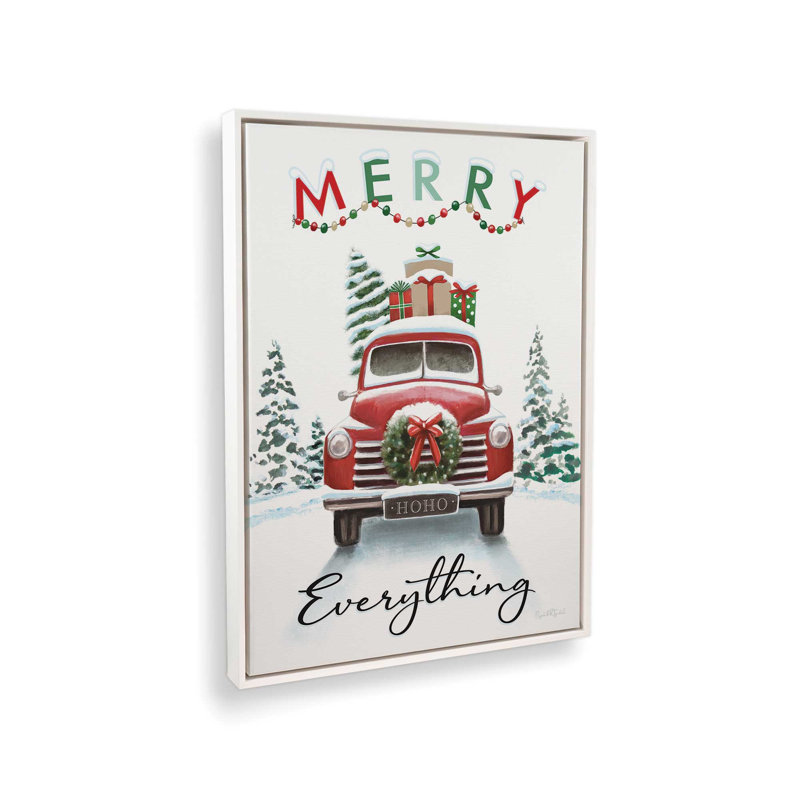 «Merry Everything Truck» par Elizabeth Tyndall, reproduction d'art, L 36 x H 48, White, Toile avec cadre