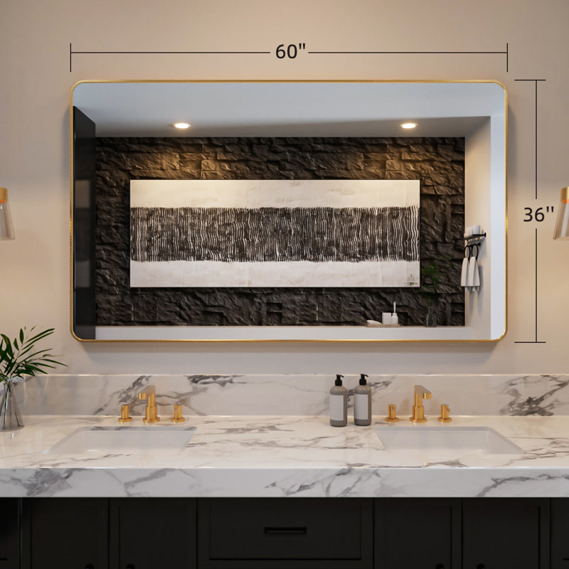 Leyat Modern Rectangle Metal Frame Wall Mirror for Bathroom, 60" x 36" , Gold