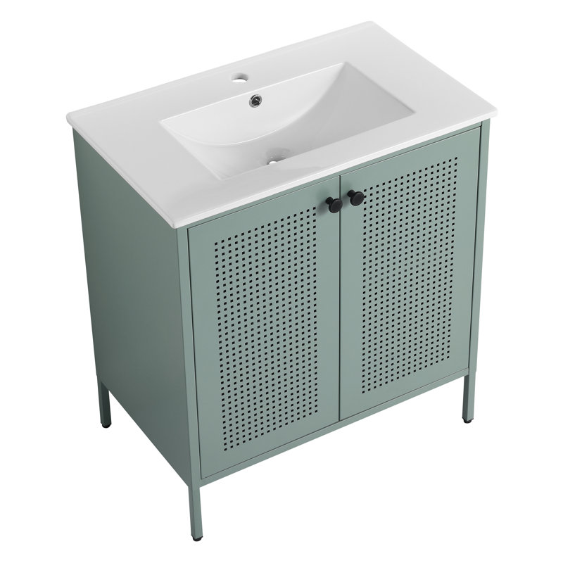 Meuble-lavabo autoportant de 30 pouces avec comptoir en céramique, Vert menthe