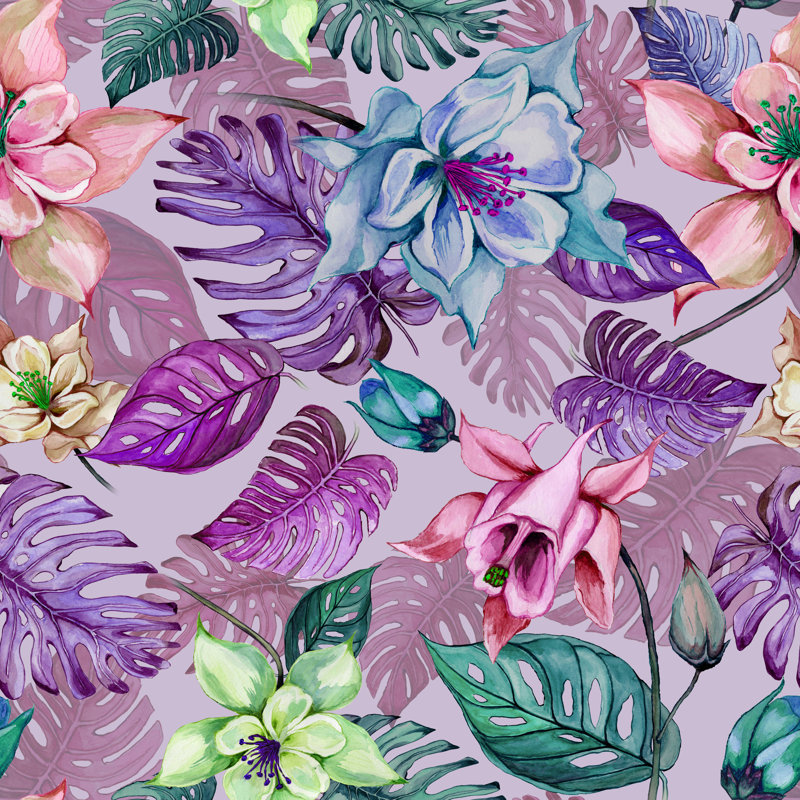 Chittum Tropical Seamless Floral Pattern - Wrapped Canvas Painting, 76cm H x 76cm W x 3.8cm D