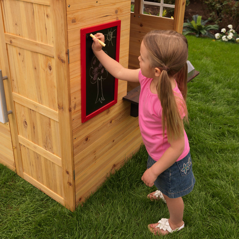 Modern Outdoor Wooden Playhouse with Picnic Table and Mailbox