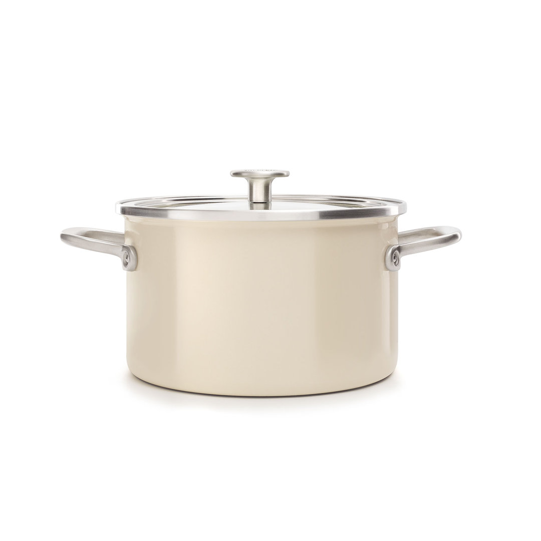 KitchenAid Steel Core Enamel 24cm/6 Liter Kochtopf mit Deckel, Crème