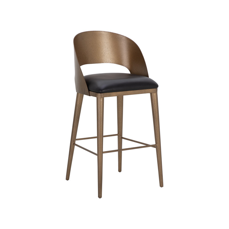Upholstered Bar Stool, Antique Brass/Charcoal Black, Bar Stool (29.75" Seat Height)