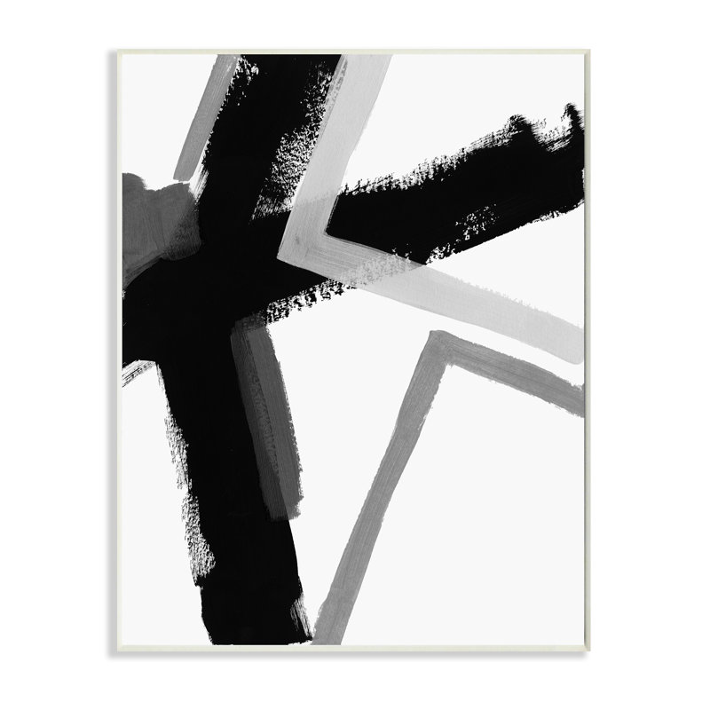 Conception abstraite à angles vifs avec lignes noires et grises, H 19 po x l 13 po, Plaque murale