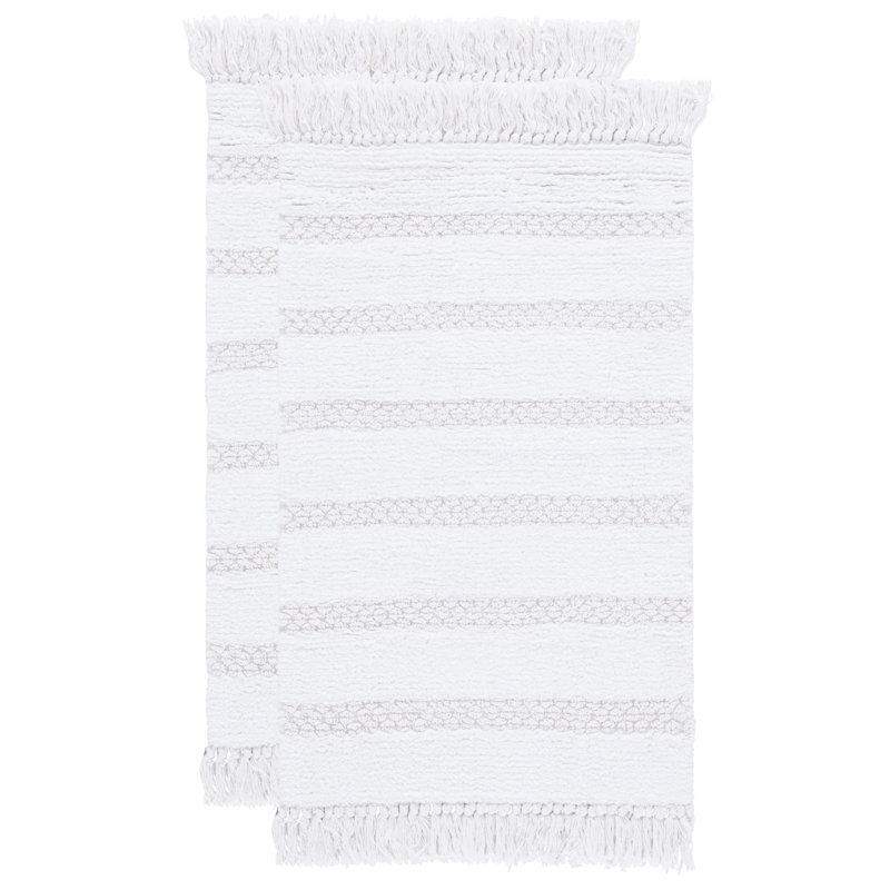 Finn Fringe Hand Woven 100% Cotton Machine Washable Bathmat, White