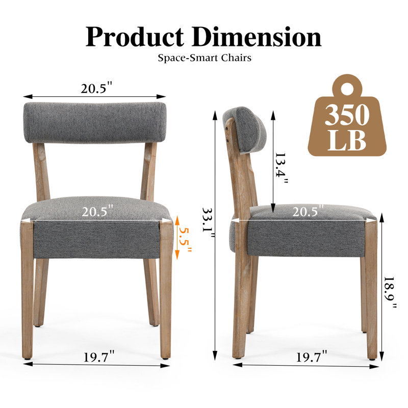 Linen Upholstered Solid Wood Side Dining Chairs, Gray